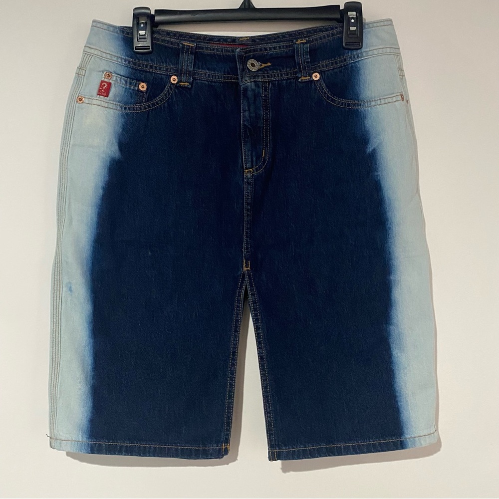 VTG Guess Jeans Skirt Sz 31 90s Mid Thigh Blue Denim Skirt Faded Center Slit